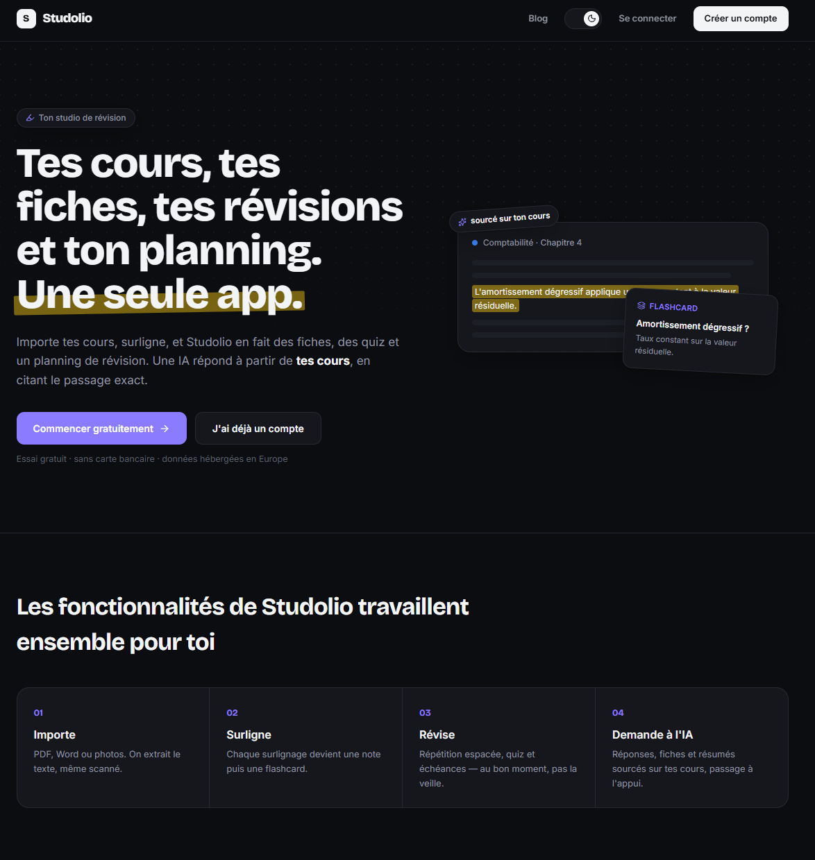 Studolio home page introducing the study platform with sign-in and registration links.