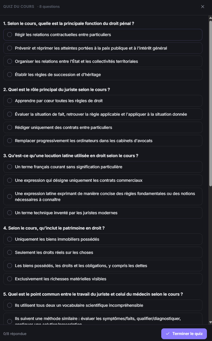 Studolio revision quiz with multiple-choice questions based on a course.